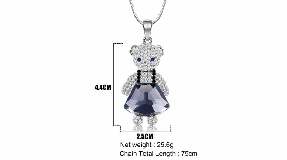 Bonsny opale strass belle robe ours collier pendentif chaîne Choker cristal alliage bijoux pour femmes filles adolescents nouveauté cadeau