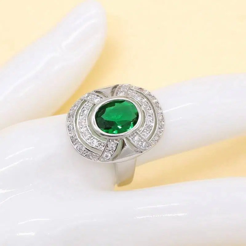Ensemble de bijoux de mode vert pour les femmes anneau de haute qualité belle Baguette ronde forme cubique zircone collier pendentif boucle d'oreille