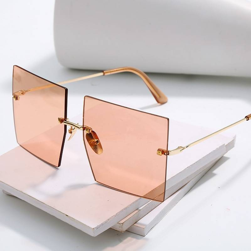 Marque de luxe dames bleu carré lunettes de soleil femmes 2019 nouveau Simple Designer sans monture surdimensionné lunettes de soleil pour femme Gafas UV400
