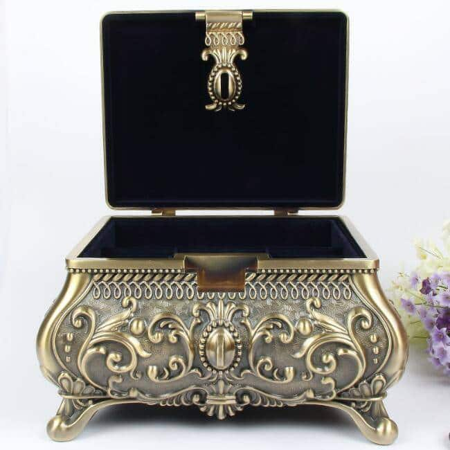 Taille XL couleur Bronze mode boîte à bijoux en alliage de Zinc métal bibelot boîte Vintage fleur sculpté Design bijoux stockage boîte-cadeau