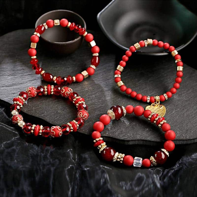 OIQUEI 4 pièces/lot Bracelets & Bracelets pour femmes Boho Vintage pendentif coeur en or perles de pierre naturelle Bracelets d'enveloppement pulseira feminina