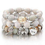 Bracelet Femme 4 Rangs de chaînes Perles et petit éléphant argenté
