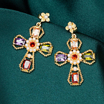 Boucles d’oreilles Fantaisie Pendantes Croix Bijoux Zircon Femmes Boucle d'oreille Fantaisie Boucles d'Oreilles Pendantes