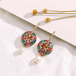 Boucles d’oreilles Rondes Originale en émail et Perles Femme BIJOUX FEMME Boucles d'Oreilles Pendantes