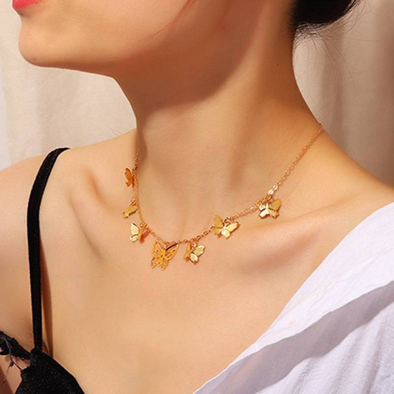 Nouveauté femme personnalisé papillon or pendentif clavicule chaîne alliage collier ras du cou femmes bijoux pour filles cadeaux
