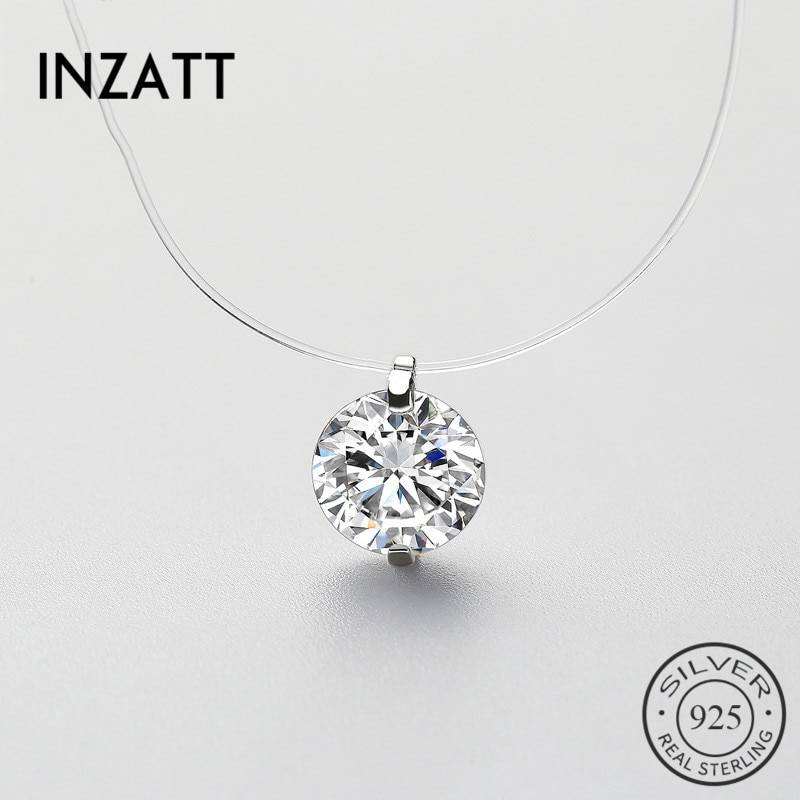 INZATT 925 argent Sterling Zircon cristal perle pendentif collier ras du cou ligne de pêche transparente 2019 bijoux de mode pour les femmes
