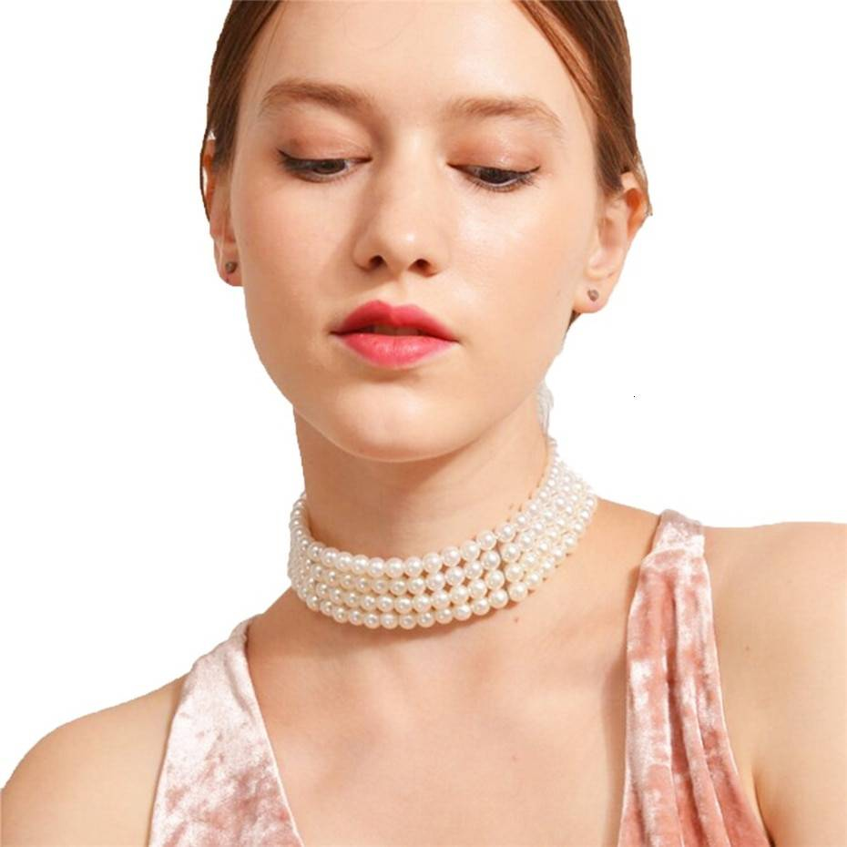 Tour de cou de perle d'imitation blanche multicouche de mode d'ingmark avec la Fixation de tranche en métal large collier de bavoir bijoux pour des femmes de charme