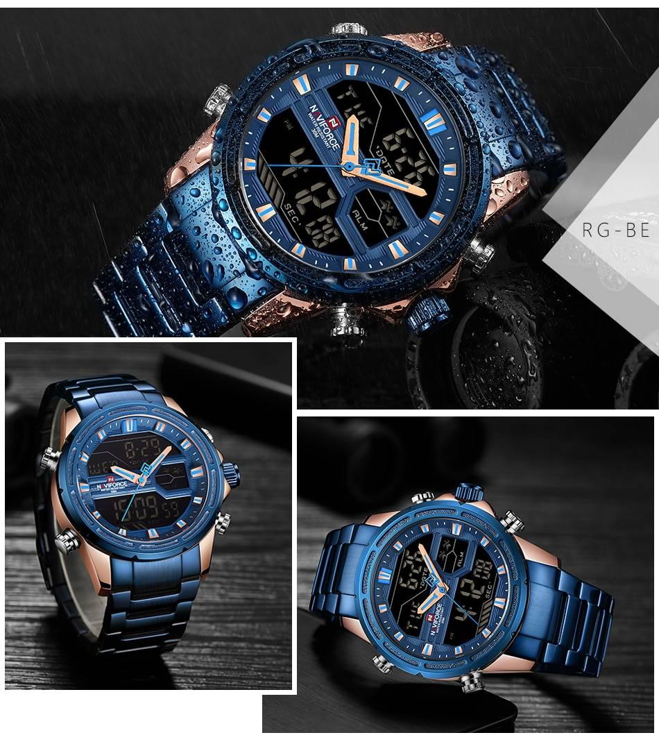 NAVIFORCE luxe hommes montre plein acier militaire montre-bracelet numérique sport montres hommes étanche Quartz horloge relogio masculino