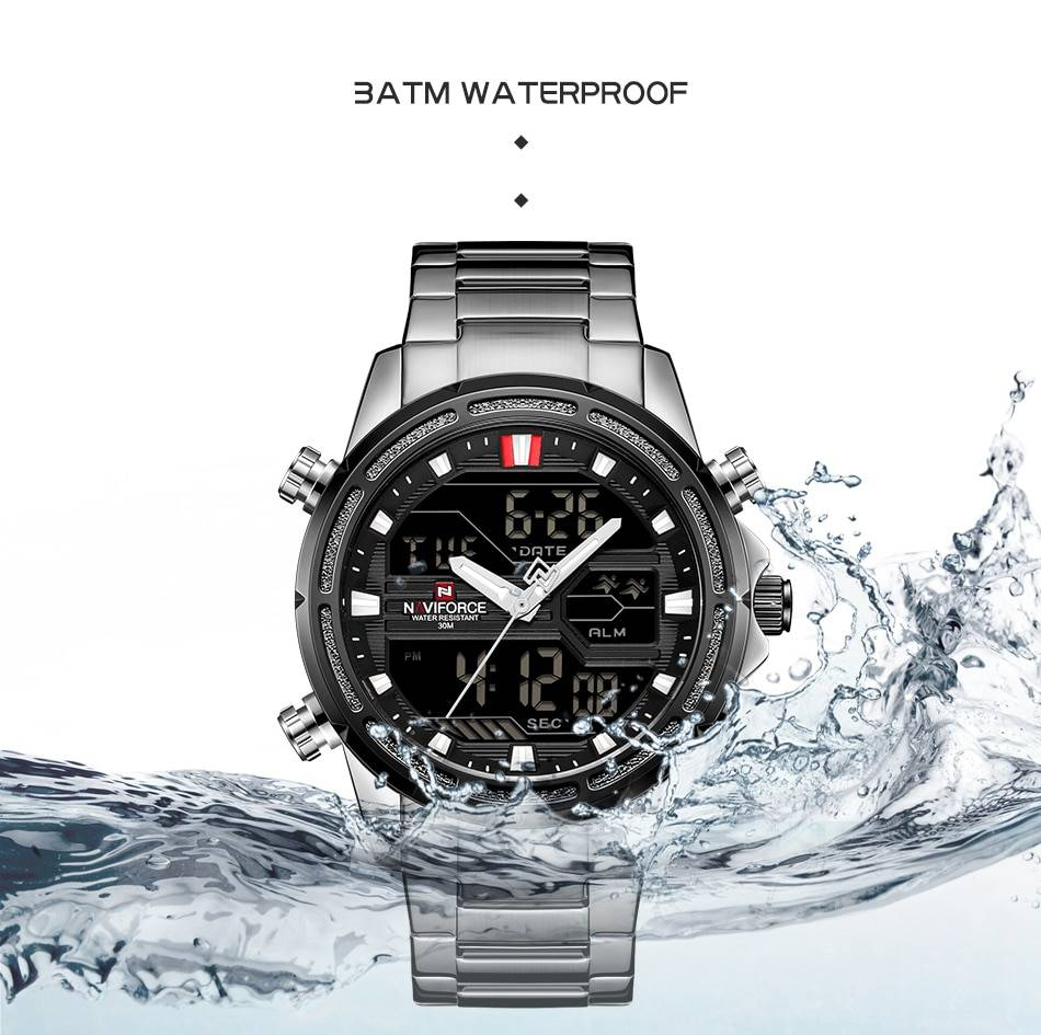 NAVIFORCE luxe hommes montre plein acier militaire montre-bracelet numérique sport montres hommes étanche Quartz horloge relogio masculino