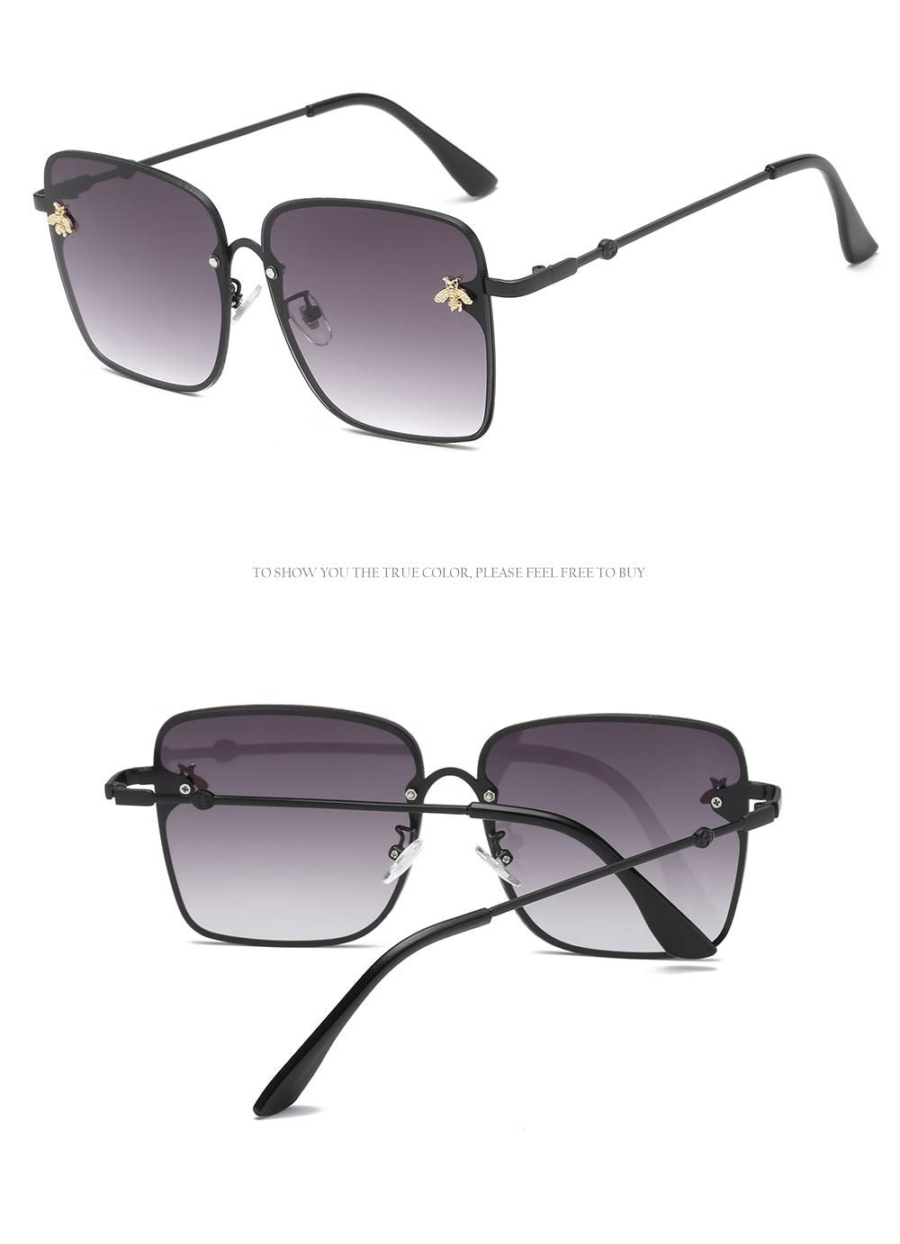 Carré de luxe abeille lunettes de soleil femmes hommes rétro marque concepteur en métal cadre surdimensionné lunettes de soleil femme granissant nuances Oculos