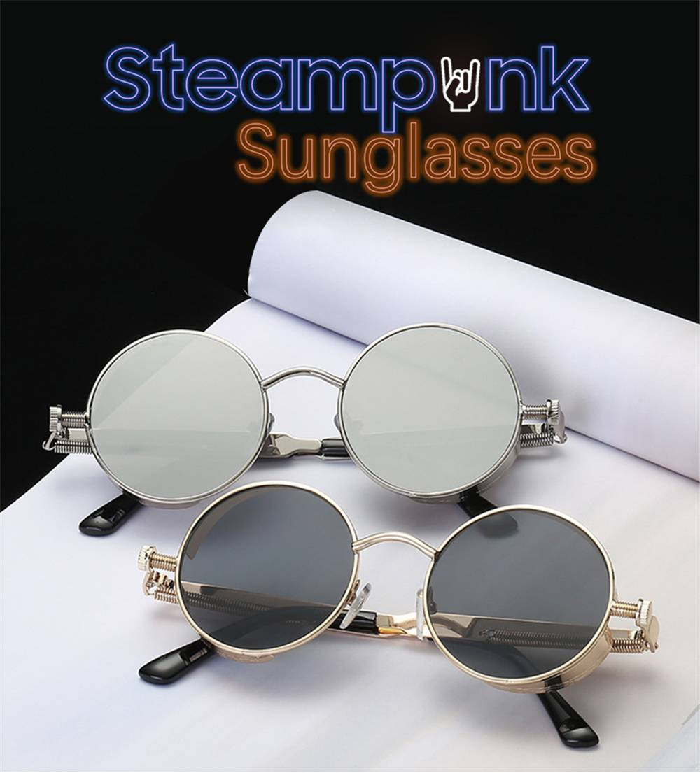 VIVIBEE Vintage Steampunk lunettes de soleil hommes rond Punk alliage métal rétro rouge lunettes de soleil femmes 2019 lunettes hommes Style gothique nuances