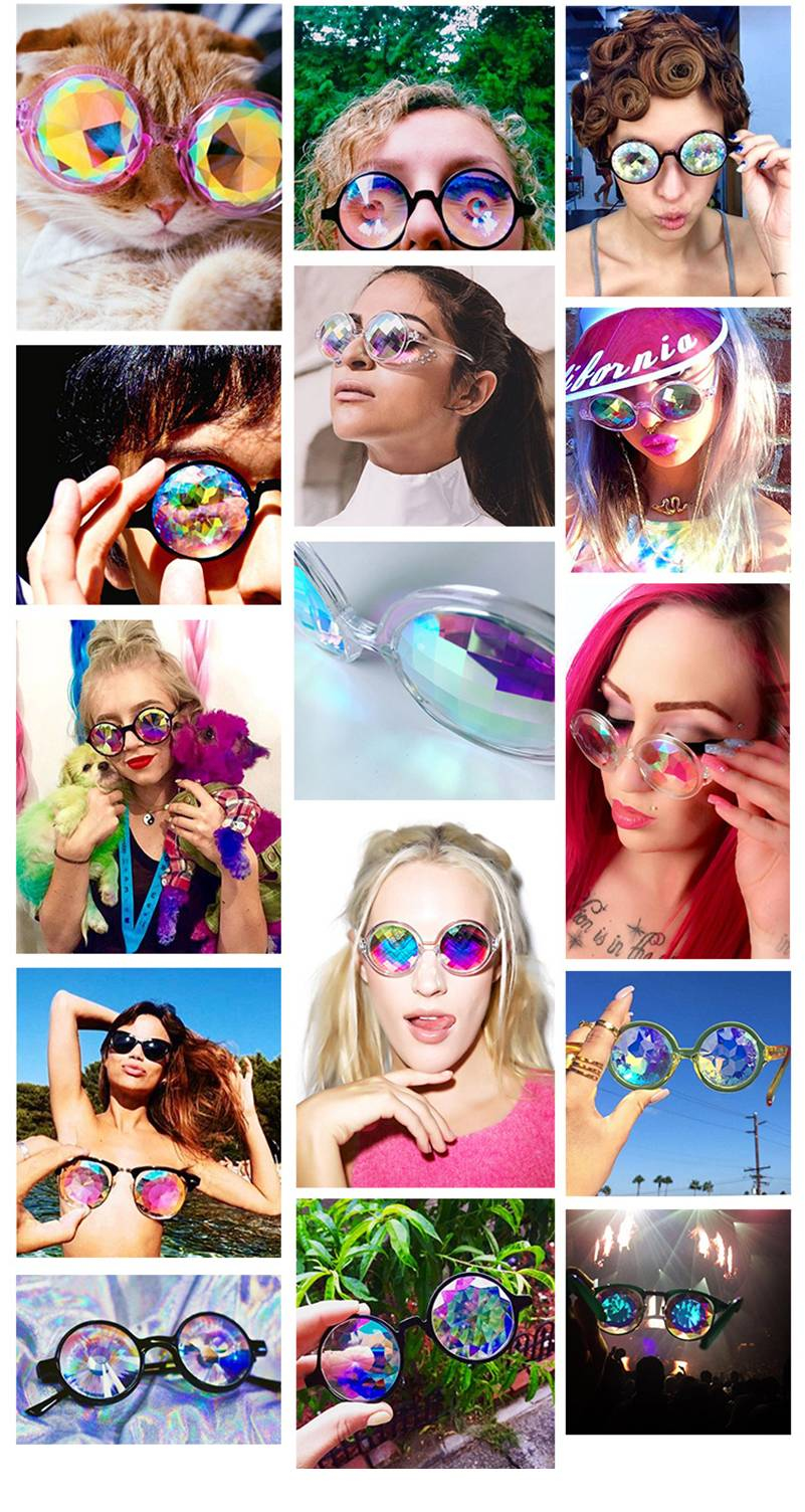 Offre spéciale cadre rond kaléidoscope holographique hommes femmes lunettes de soleil Rave Festival élégant femme mâle lunettes fête reine cadeaux