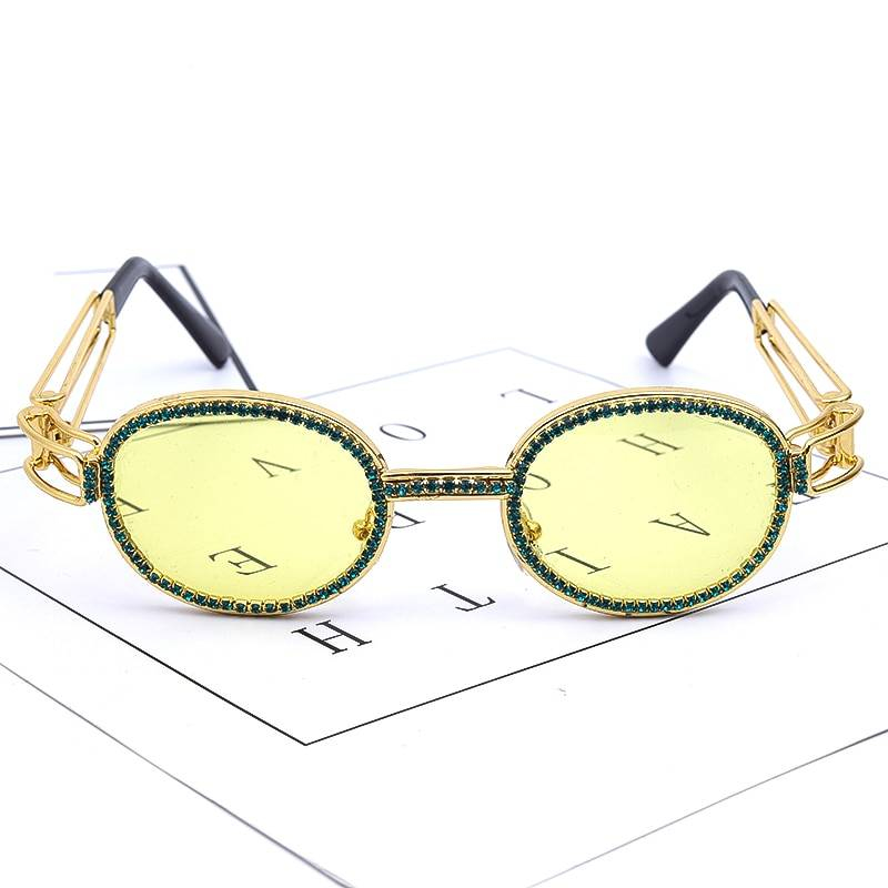 Coloré petit rond strass lunettes de soleil femmes Steampunk diamant lunettes de soleil classique lunettes hommes clair lentille Vintage nuances