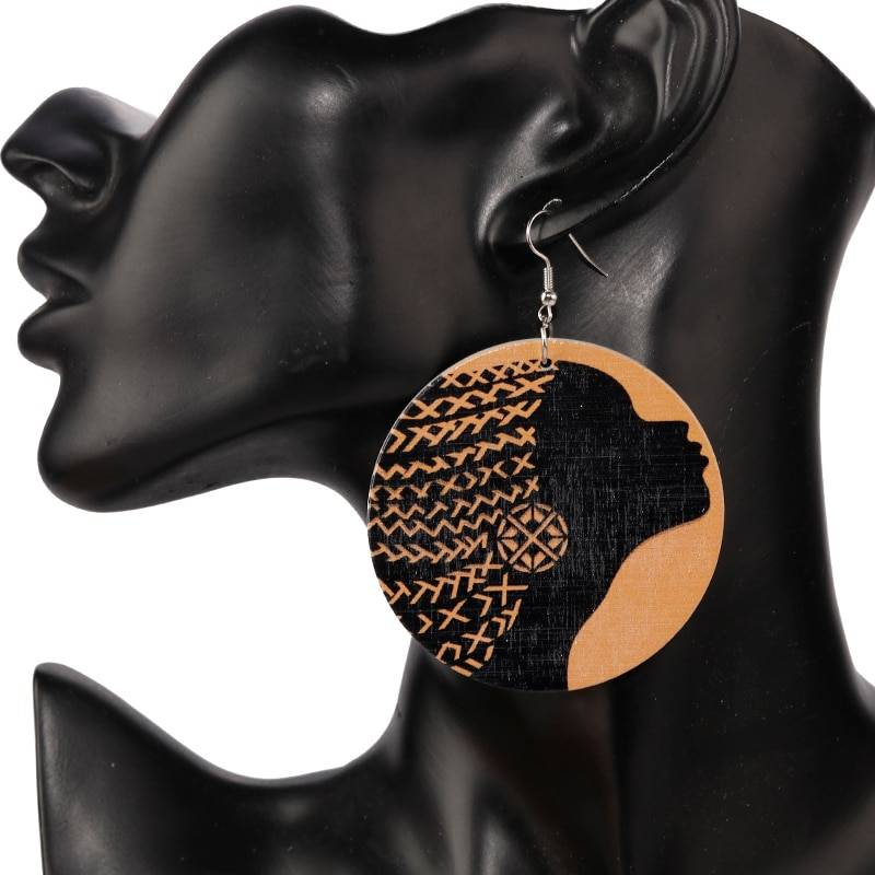 AENSOA Vintage peint 18 Style afrique en bois boucles d'oreilles pour les femmes déclaration ronde africaine ethnique mode bijoux en gros