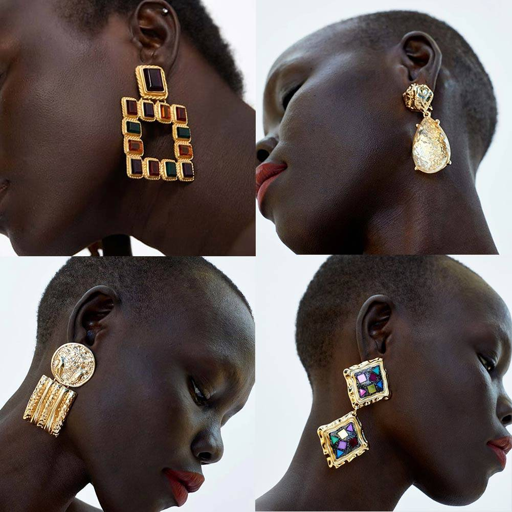 Flatfootsie Vintage za cristal boucles d'oreilles pour femmes mode nouveau géométrique déclaration goutte boucle d'oreille femme fête de luxe bijoux