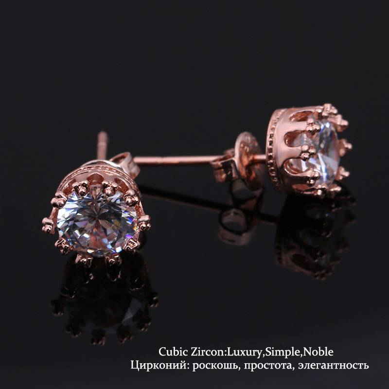 Mode bijoux couronne femmes classique brillant Zircon petites boucles d'oreilles couleur or oreilles goujon pour hommes cristal boucles d'oreilles WE132