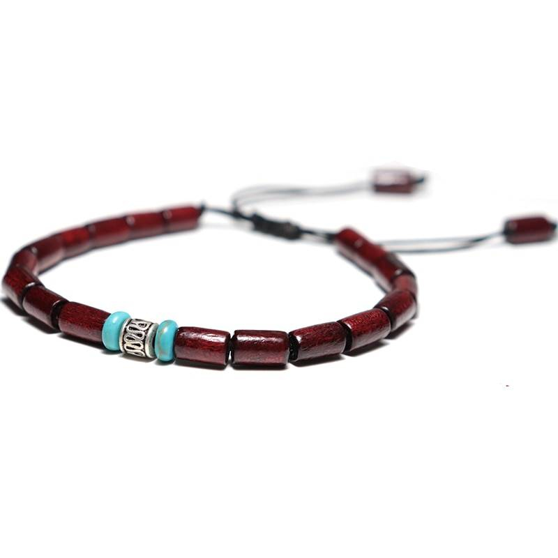Antique ethnique fait main Bracelet en bois 6mm perles de bois rouge pour hommes brassard bijoux accessoires Homme erkek bileklik