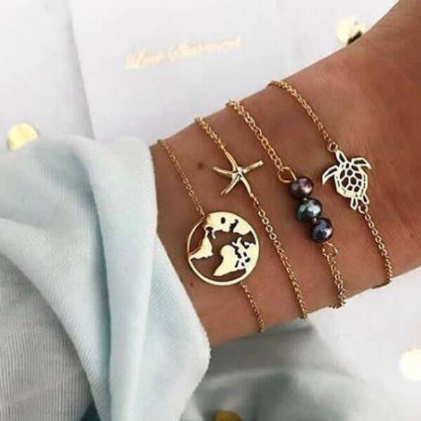 DIEZI bohême carte océan coeur Bracelets porte-bonheur ensembles pour femmes Vintage ethnique argent perles Bracelets bijoux cadeaux nouveau 2019 nouveau