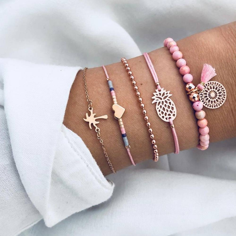 DIEZI bohême carte océan coeur Bracelets porte-bonheur ensembles pour femmes Vintage ethnique argent perles Bracelets bijoux cadeaux nouveau 2019 nouveau