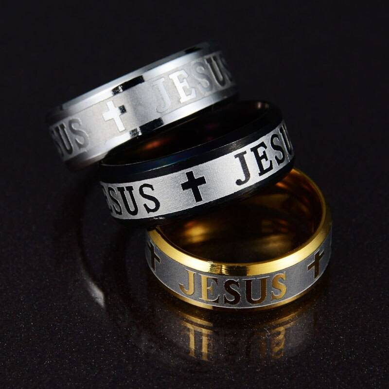 Anneaux euraméricains pour hommes femmes jésus croix en acier inoxydable Luminou lueur en noir foncé bleu anneau de bande bijoux en gros