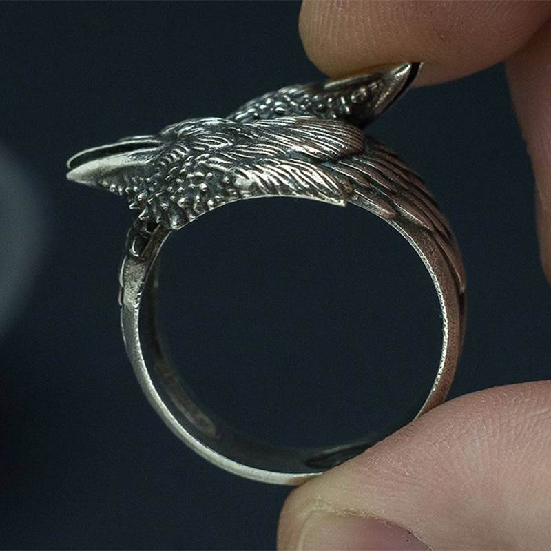 EYHIMD homme Viking EYHIMD deux corbeaux entrelacés mythologie nordique couleur argent Odin corbeau anneaux acier inoxydable amulette nordique bijoux