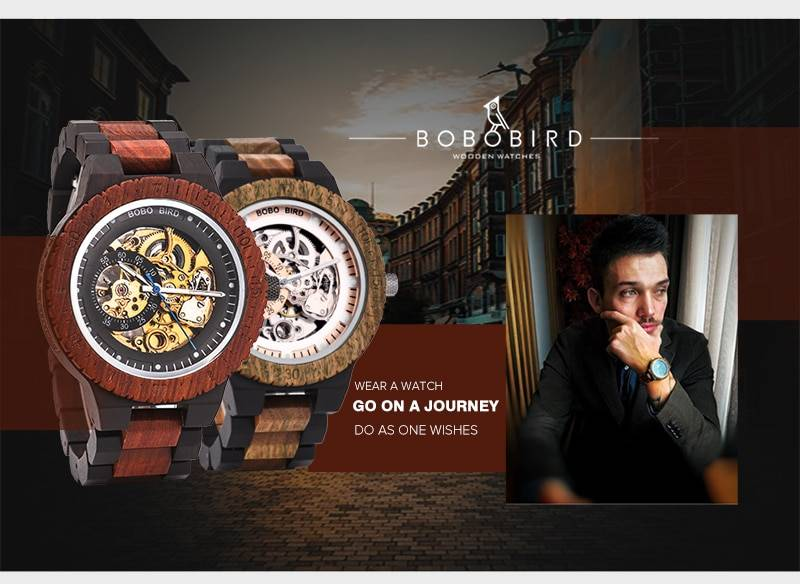 BOBO BIRD - montre mécanique Deluxe pour hommes, montre mécanique couleur bois, grandes montres pour hommes, montres Deluxe et de marque W-R05