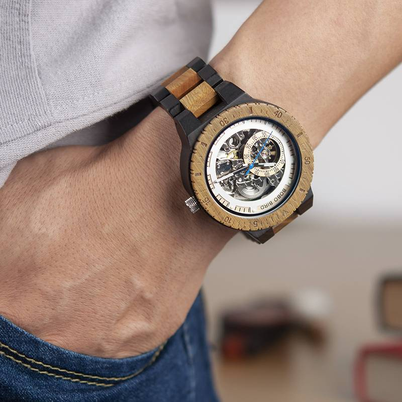 BOBO BIRD - montre mécanique Deluxe pour hommes, montre mécanique couleur bois, grandes montres pour hommes, montres Deluxe et de marque W-R05