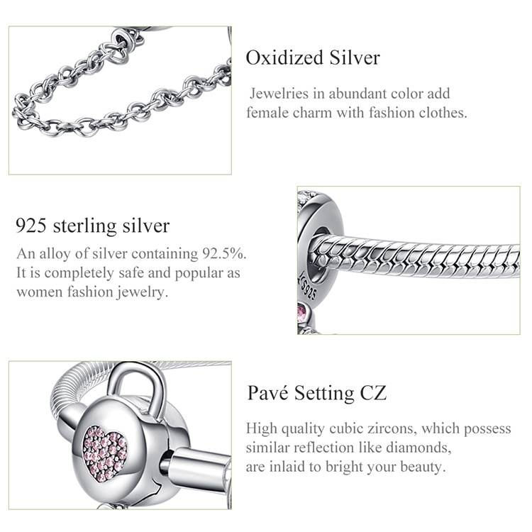 BISAER 925 argent Sterling coeur forme fermoir chaîne de sécurité Femme argent bracelets pour Femme bijoux de luxe Pulseira ECB143