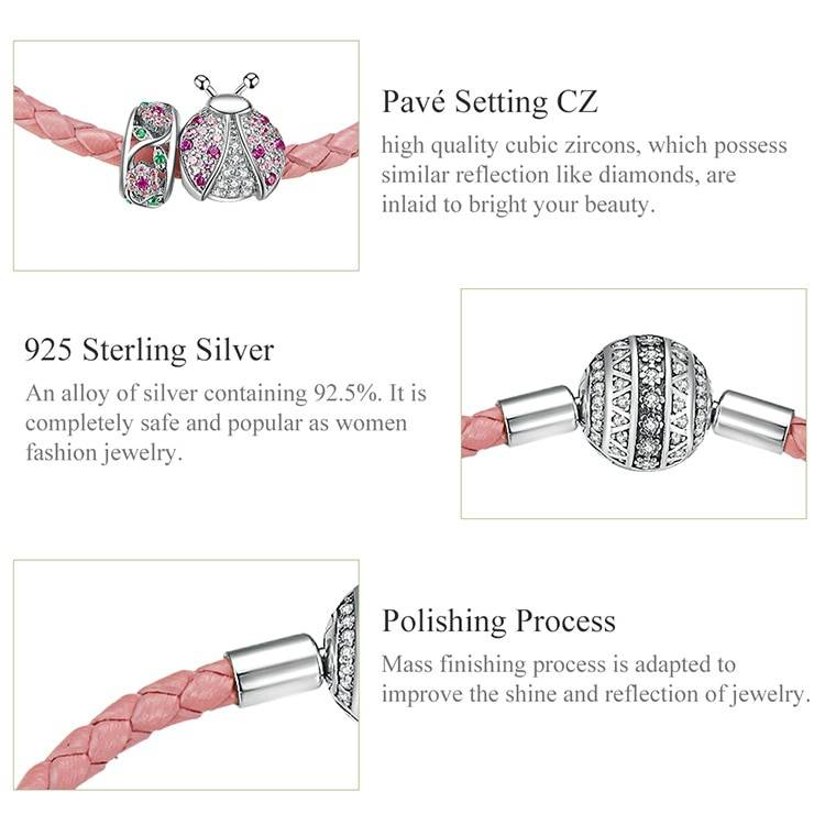 2019 femmes Bracelets BISAER 925 argent Sterling coccinelle rouge corde argent Bracelets pour femme bijoux en argent Sterling ECB823