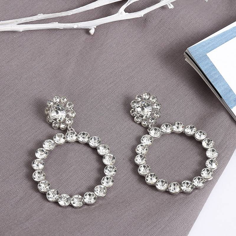 AENSOA à la mode cristal rond pendentif goutte boucles d'oreilles pour les femmes mode perle breloque déclaration bijoux de mariage boucles d'oreilles femme 2019