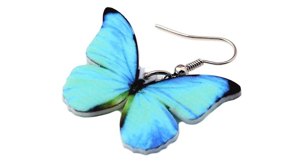 Bonsny acrylique modèle Morpho Menelaus papillon boucles d'oreilles goutte pendaison grand nouveauté insecte bijoux pour femmes filles ados cadeaux nouveau