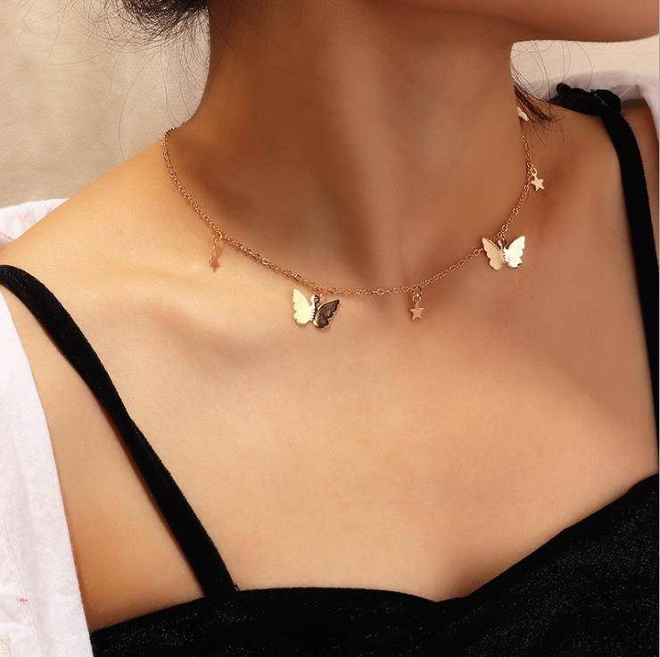 Nouveauté femme personnalisé papillon or pendentif clavicule chaîne alliage collier ras du cou femmes bijoux pour filles cadeaux
