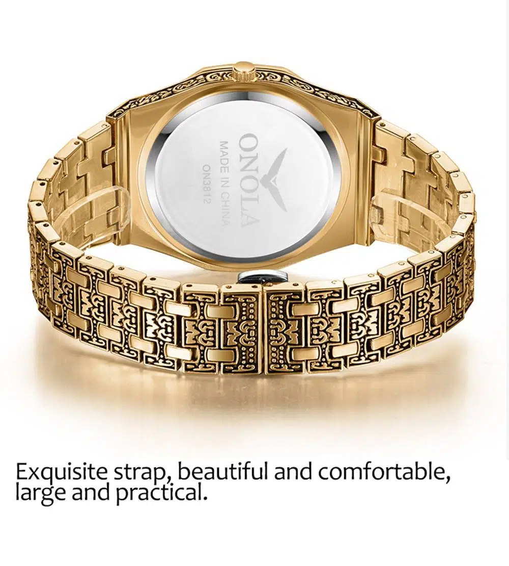 ONOLA vintage sculpté montre homme étanche Original bracelet en acier montre-bracelet mode classique concepteur de luxe marque doré hommes montre