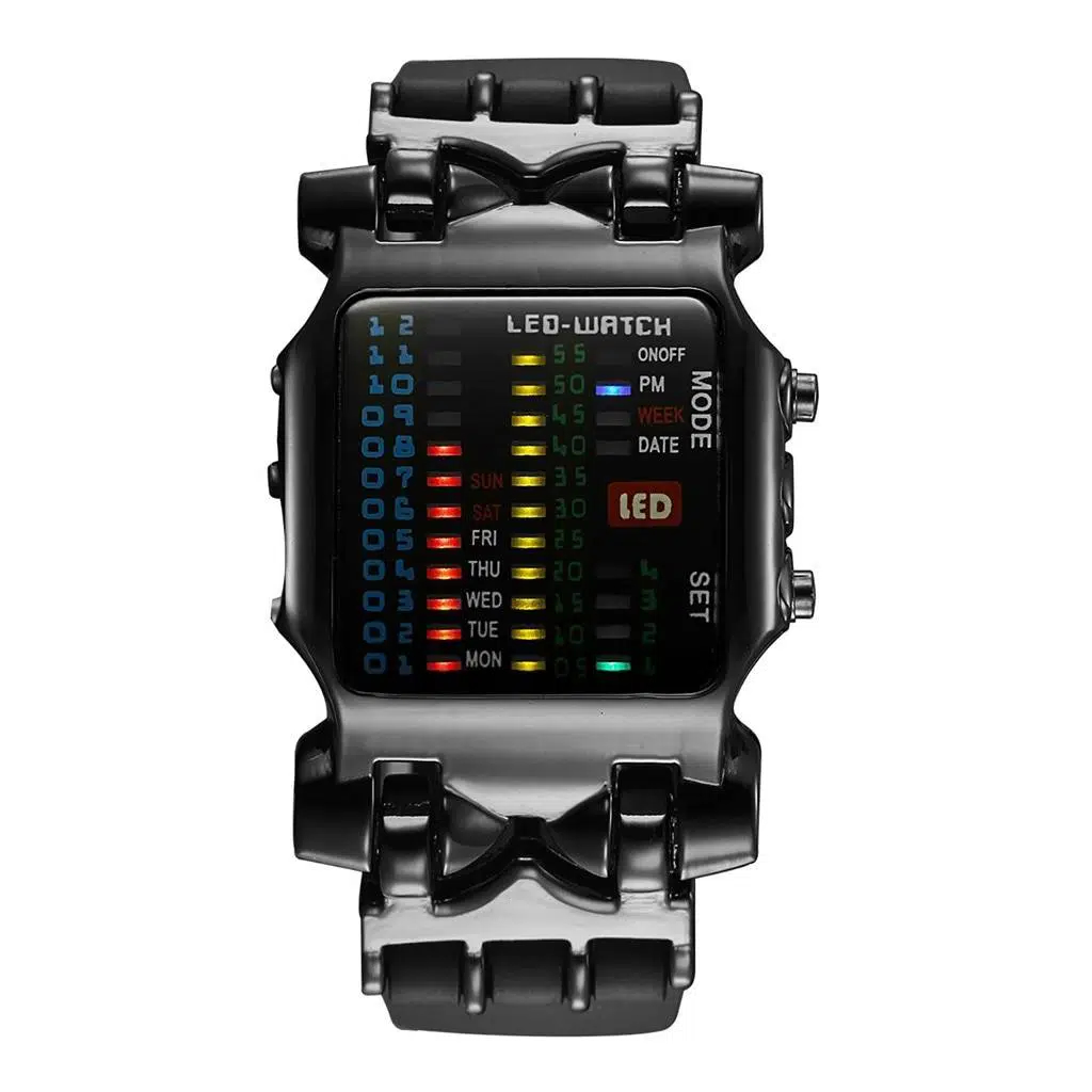 Montre Sport militaire luxe hommes carré Style Cool coloré LED montre numérique binaire montre relogio numérique