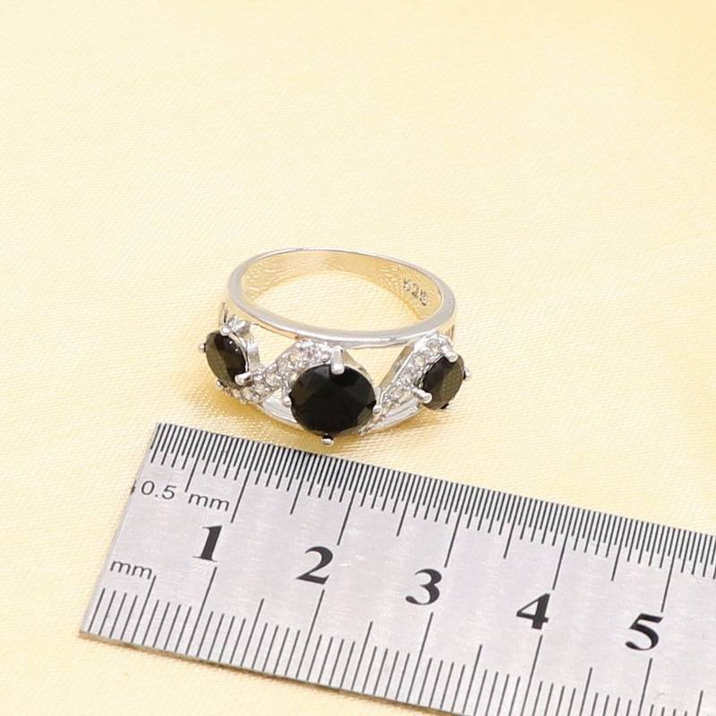 XUTAAYI 925 ensembles de bijoux de mariage en argent pour les femmes en forme de fleur noir Zircon Bracelet boucles d'oreilles collier pendentif bague cadeau boîte