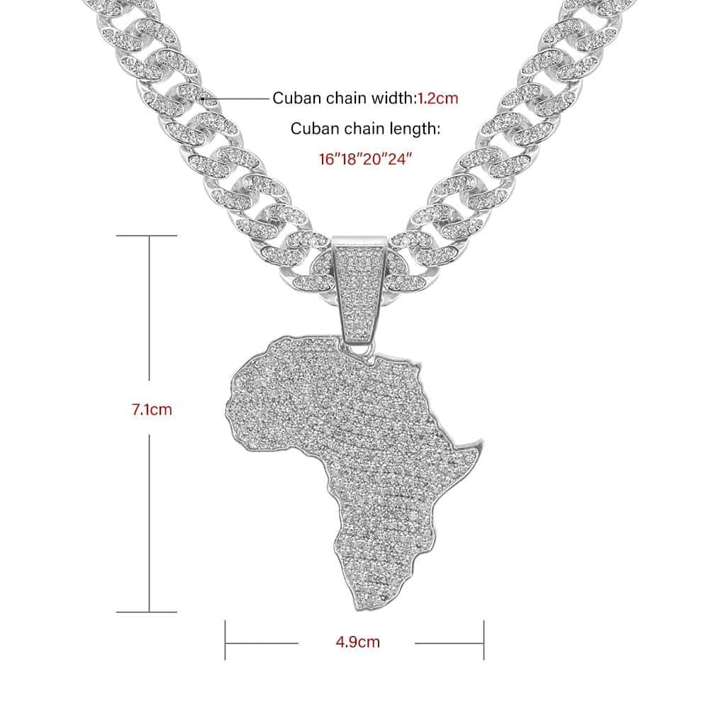 Collier Cristal Pendentif Carte Afrique Bijoux Ras du Cou Rappeur