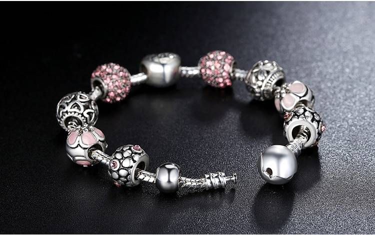Bracelet à Breloques Argent Fleurs - Style Pandora