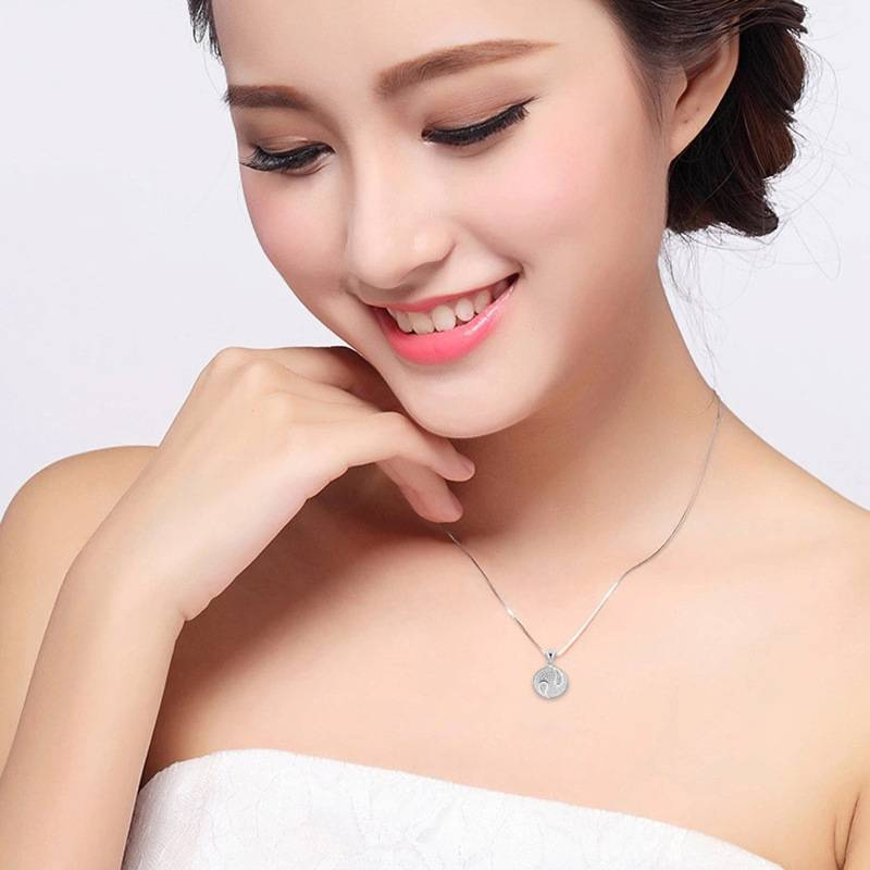 Collier Argent Diamant Zircon pendentif Yin Yang