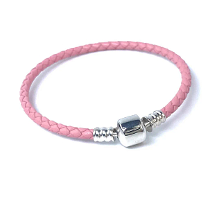 Bracelet femme cuir rose charms fermoir argent