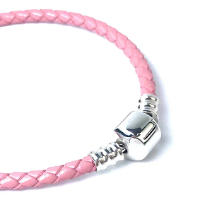 Bracelet femme cuir couleur rose charms fermoir argent 925 sterling