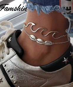 Bracelet Cheville Cauri couleur argent en acier