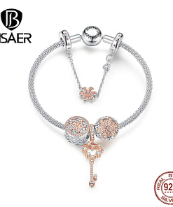 Bracelet Argent Clé forme Cœur incrusté Diamant Zircon