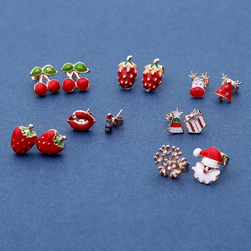 Boucle d'Oreille Forme Fruit Rouge, Noël, et Cadeau