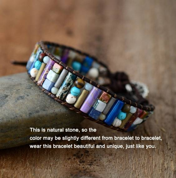 Bracelet Boho femme forme Tube pierre naturelle Bracelet enroulé en cuir Semi précieuse Bracelet manchette perlée livraison directe