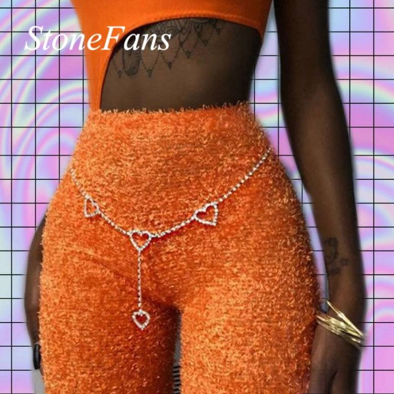 Stonefans Sexy complet strass corps bijoux ventre taille chaîne pour les femmes cristal coeur corps chaîne bijoux en argent cadeau de noël