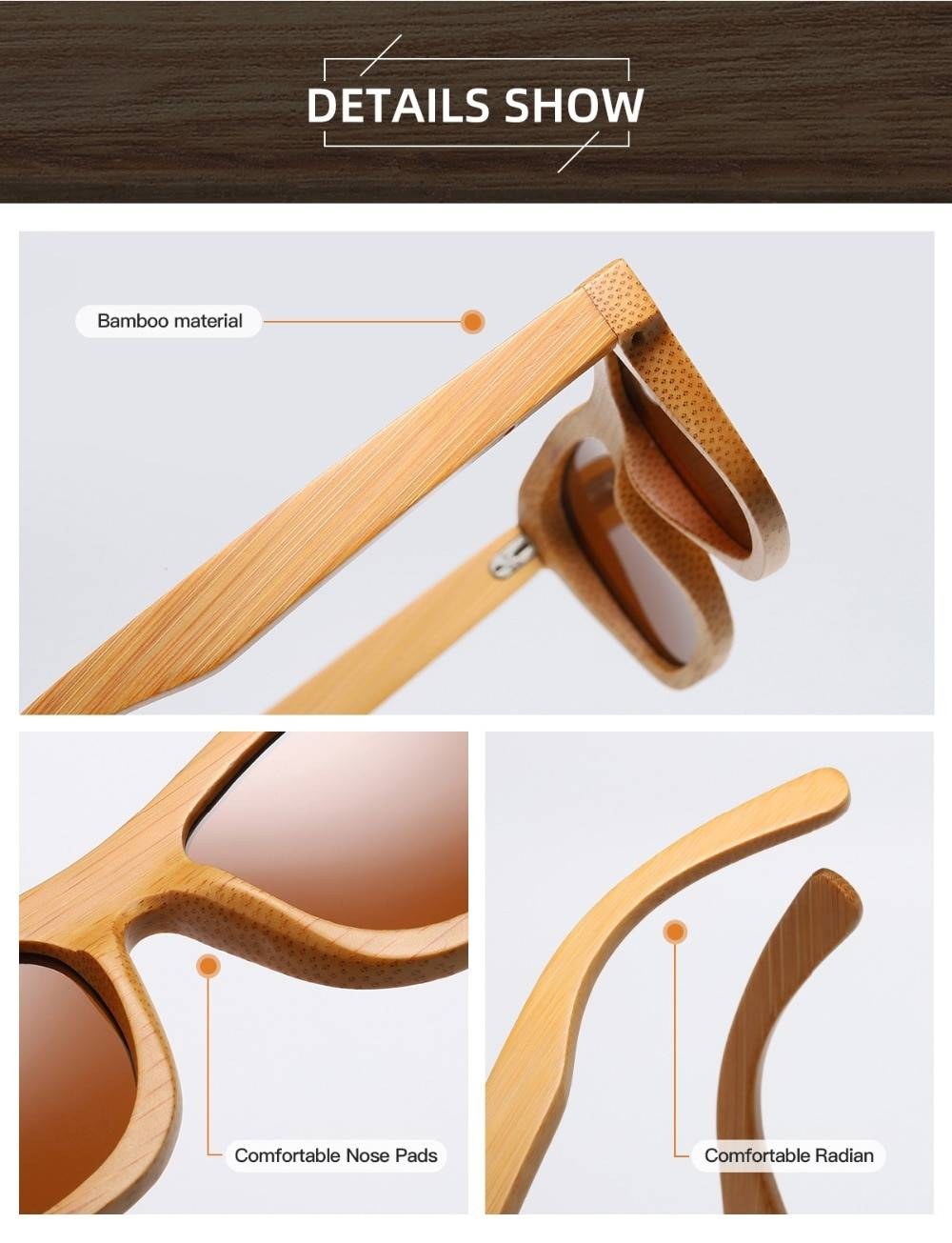 GM lunettes de soleil en bois naturel fait à la main miroir polarisé mode lunettes de bambou lunettes de sport S1725