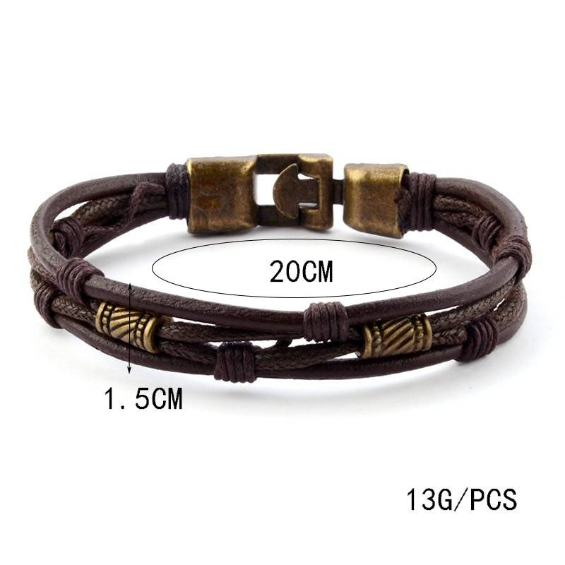 Bracelet en cuir tressé Vintage hommes breloque or argent couleur chaîne Braslet pour Homme Hip Hop bijoux à la main multicouche Braclet