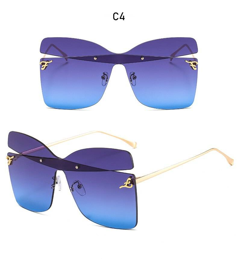 Luxe surdimensionné lunettes de soleil femmes Unique marque sans monture Design carré métal femme hommes lunettes de soleil spécial papillon forme UV400