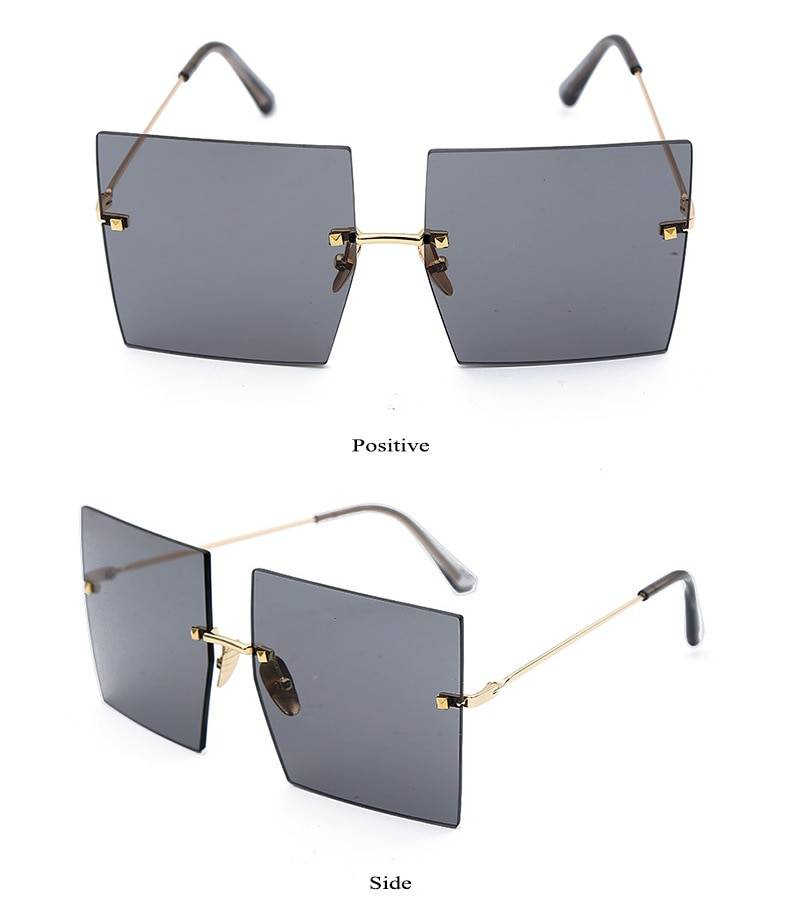 Marque de luxe dames bleu carré lunettes de soleil femmes 2019 nouveau Simple Designer sans monture surdimensionné lunettes de soleil pour femme Gafas UV400