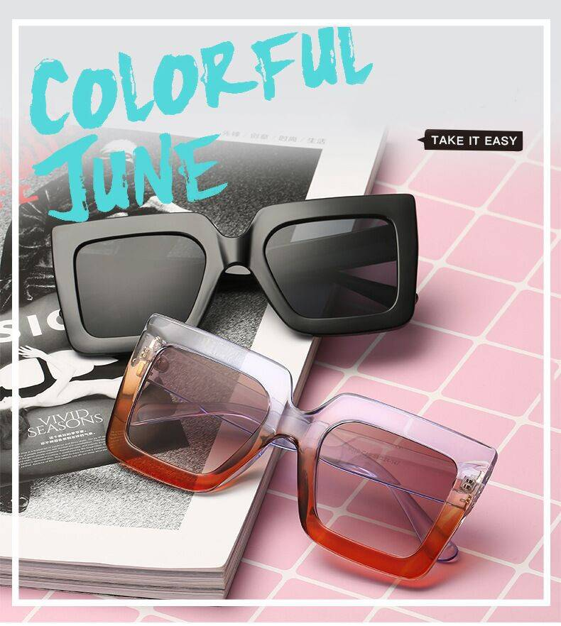 Vintage surdimensionné carré lunettes de soleil femmes marque Designer de luxe rétro noir cadre lunettes de soleil femme UV400 nuances